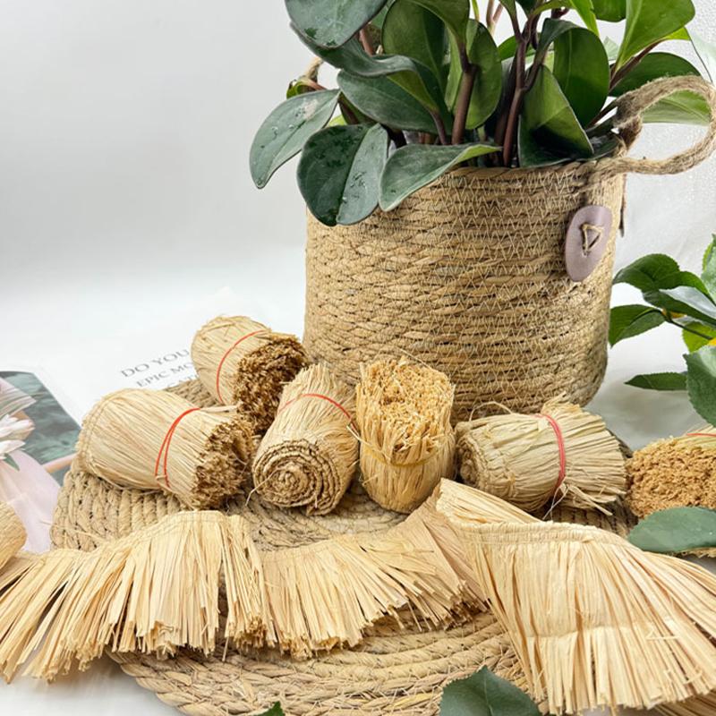 Tassel Fringe Trim - พวงมาลัยแต่งงานธรรมชาติ DIY อุปกรณ์ตกแต่งบ้าน ตกแต่งผนังพื้นหลัง พู่ฟางราฟเฟีย ขอบผ้าป่านยาว