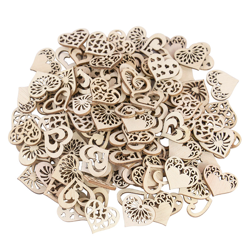 Embellish Craft - 50/100pcs Hollowed รูปแบบหัวใจขนาดเล็กไม้ธรรมชาติ Slice สมุดภาพ Embellishments