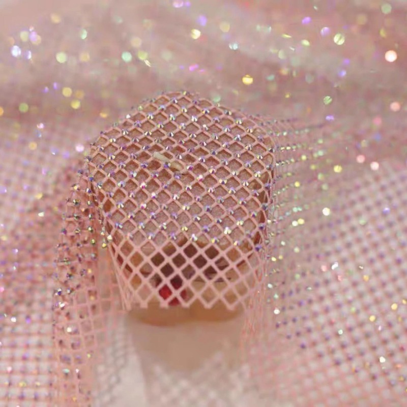 Crystal Mesh Fabric - ผ้าตาข่ายยืดหยุ่นประดับคริสตัลเทียมแบบออสเตรเลีย รุ่น Mistlace Stretch Rhinestone Fishnet
