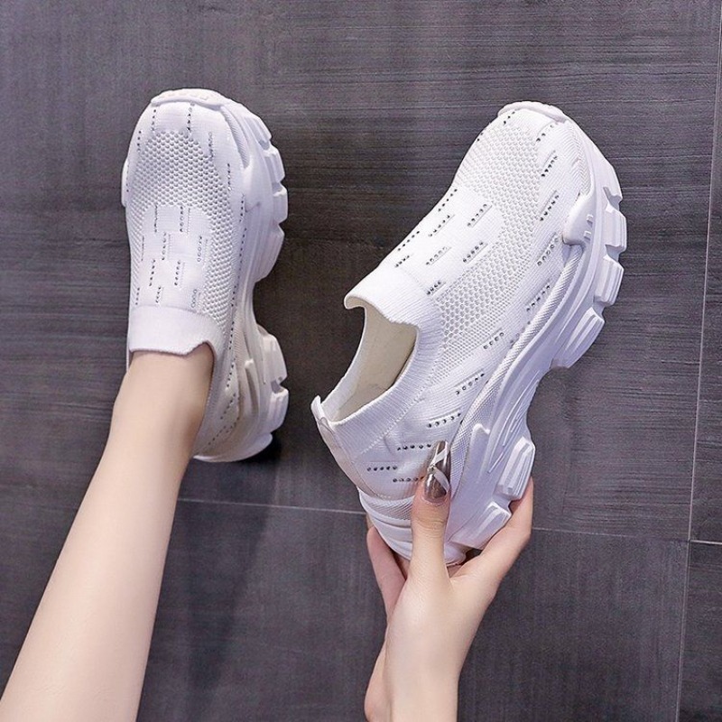 รองเท้าผ้าใบผู้หญิงพื้นหนา สไต - Crystal Mesh Fabric บทวิจารณ์และราคา