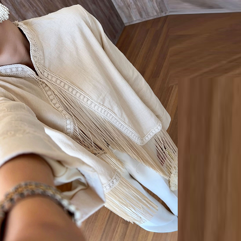 เสื้อคาร์ดิแกนแขนยาวคอตั้งแต่ง - Tassel Fringe Trim บทวิจารณ์และราคา